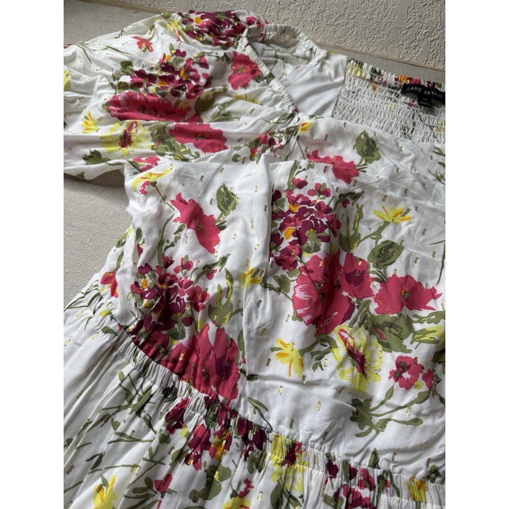 Lane Bryant Women's Floral Gold Dot Boho Off Shoulder Rouched Maxi Dress Size 20